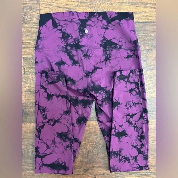 Lululemon Wunder Under Tie-dye Shibori Darkest Magenta Purple Black Leggings - Picture 1 of 7